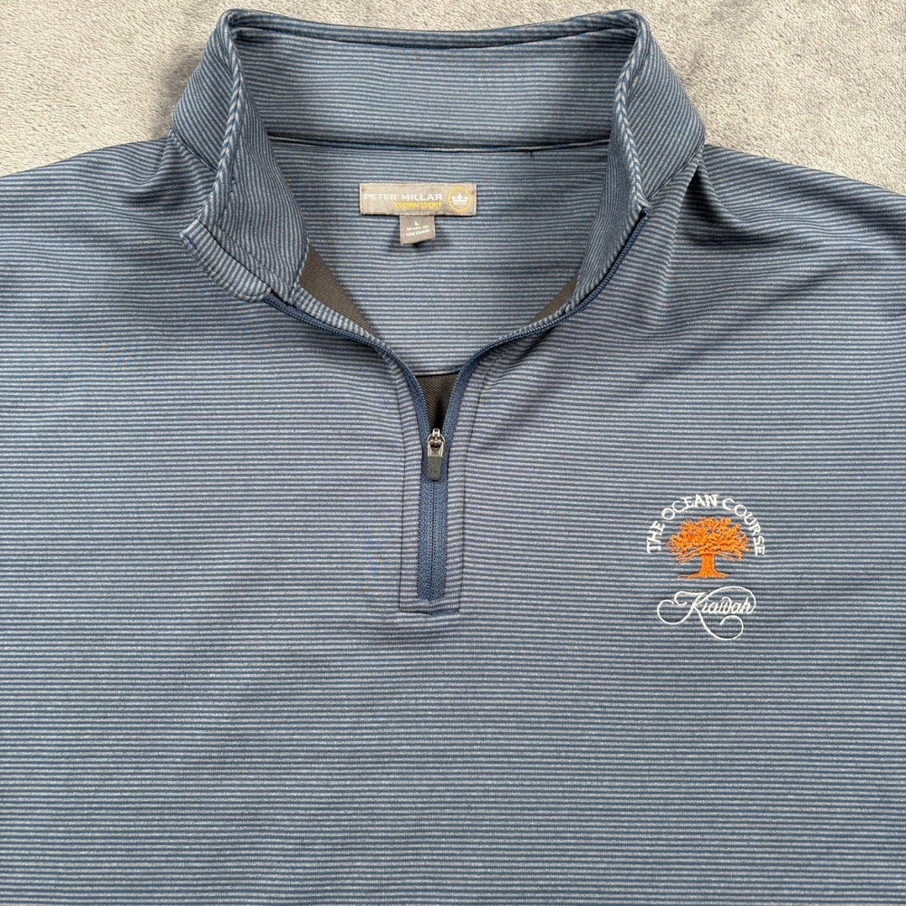 Peter Millar x Kiawah Pullover Mens Large Blue Striped The Ocean Course 1/4 Zip - Picture 12 of 14